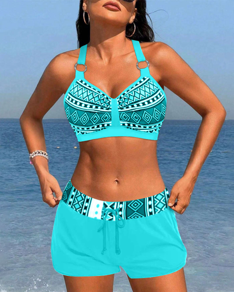Salomea - Bikini z wysokim stanem i geometrycznym nadrukiem