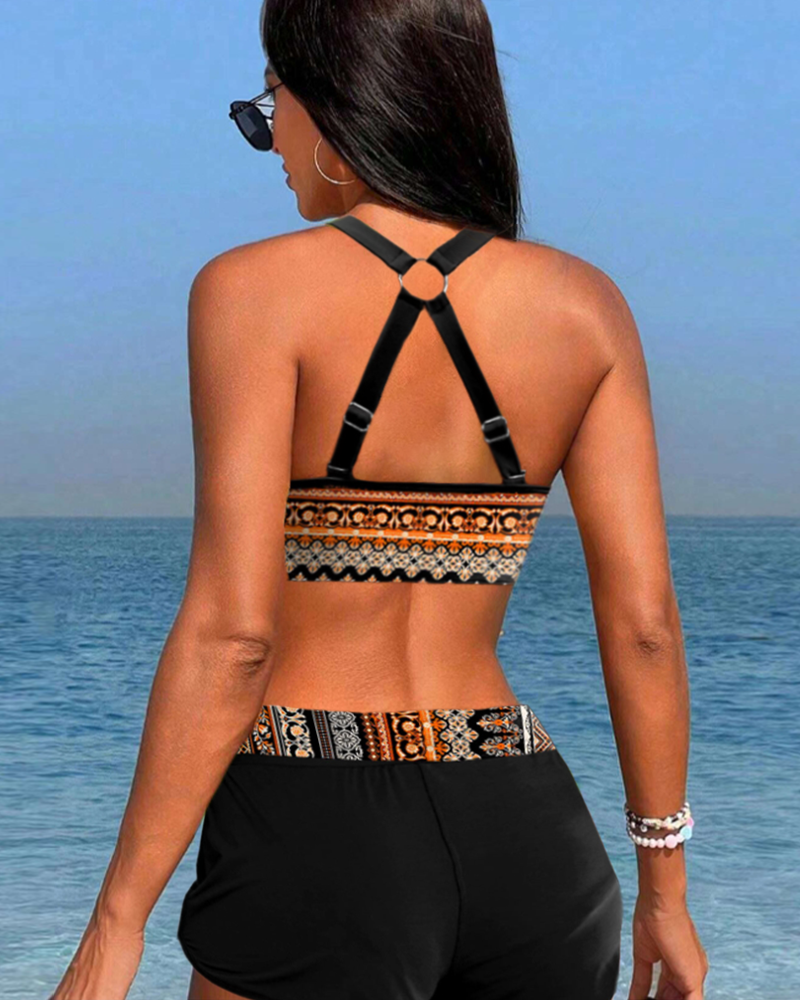 Romana - Bikini z wysokim stanem i geometrycznym nadrukiem