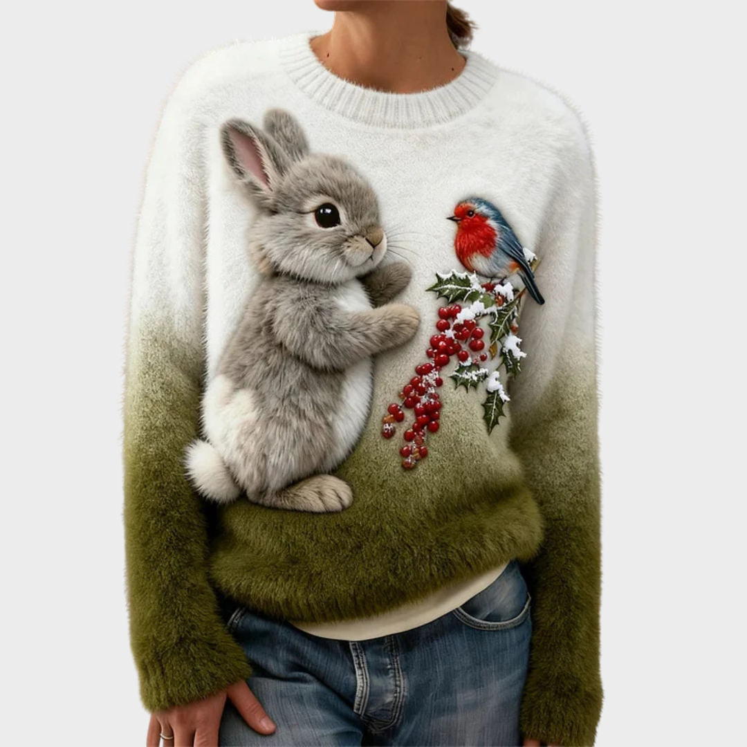 Nalina – Pluszowy świąteczny sweter z króliczkiem