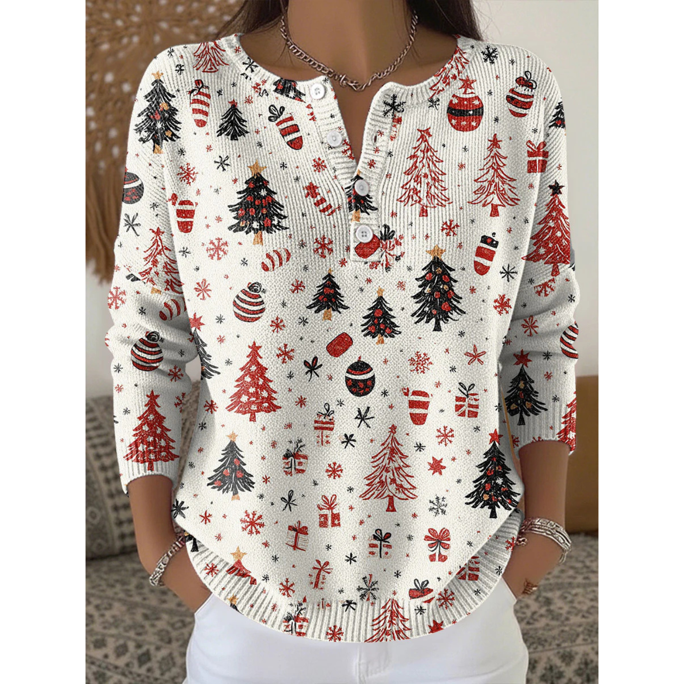 Xavina – Sweter świąteczny z guzikami