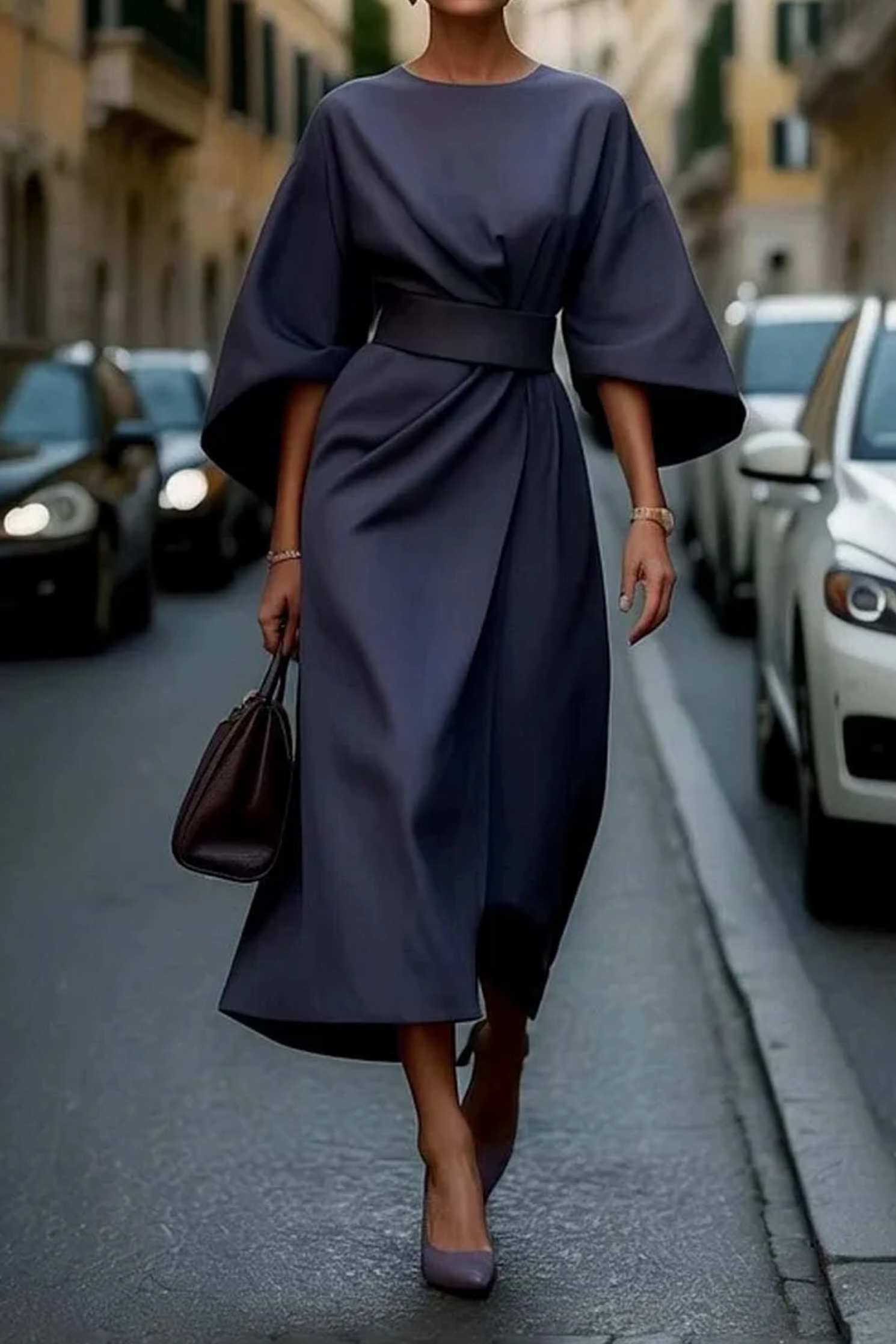 Louise – Elegancka Sukienka z Lanternowymi Rękawami
