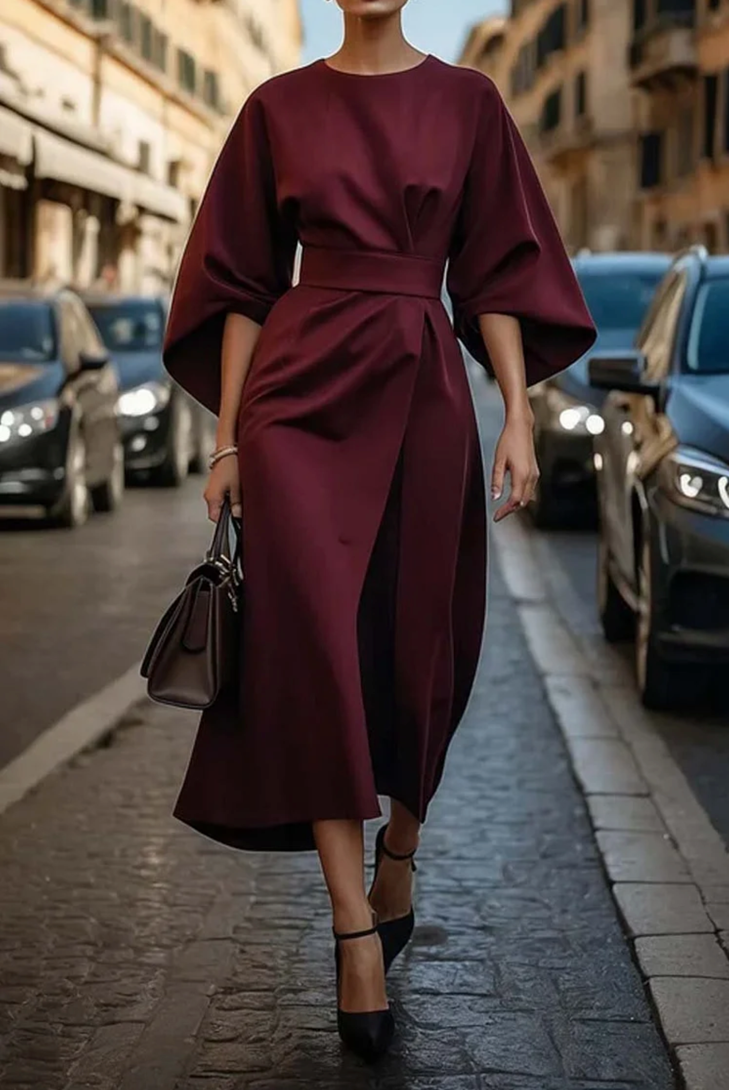 Louise – Elegancka Sukienka z Lanternowymi Rękawami