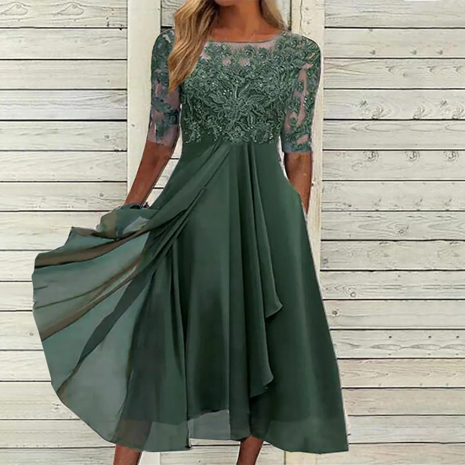 Angelique – Elegancka Sukienka z Delikatną Koronką