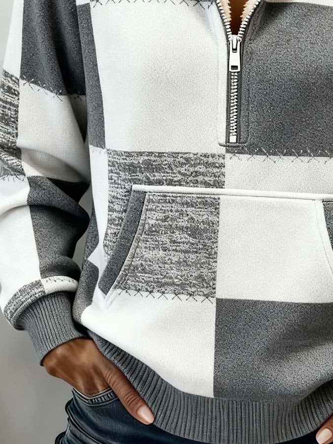 Wygodna geometrczna bluza z podszewką sherpa