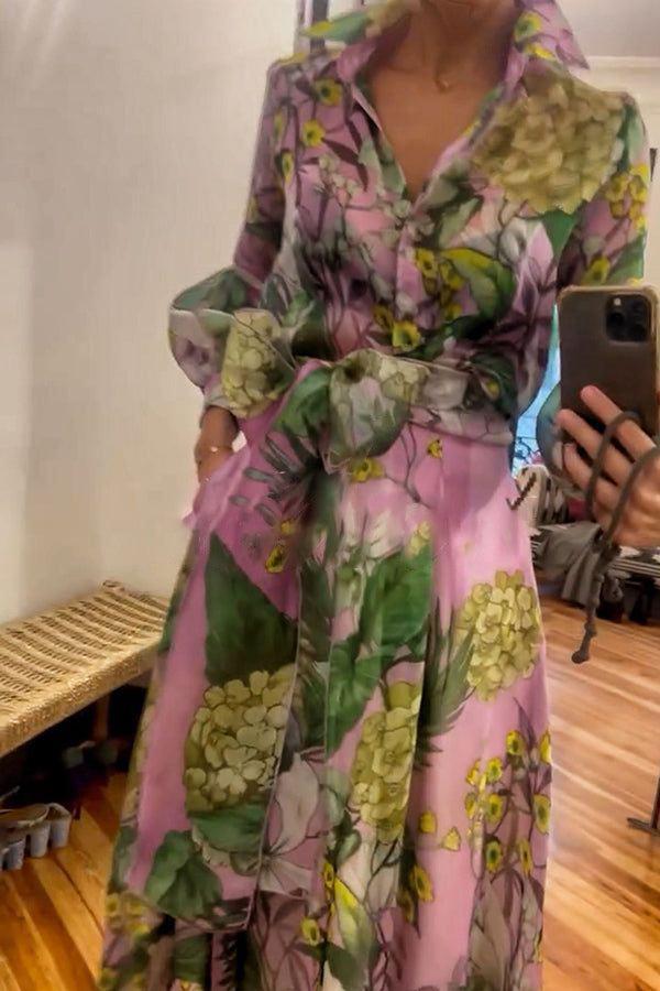Elegancka Różowa Sukienka Maxi z Długim Rękawem