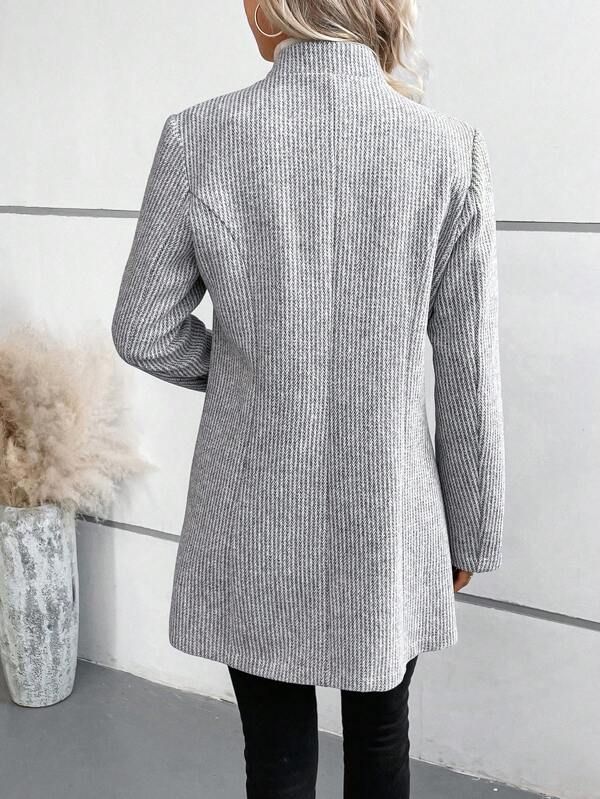 Elegancka Print Bez Kołnierzyka Długa Kurtka