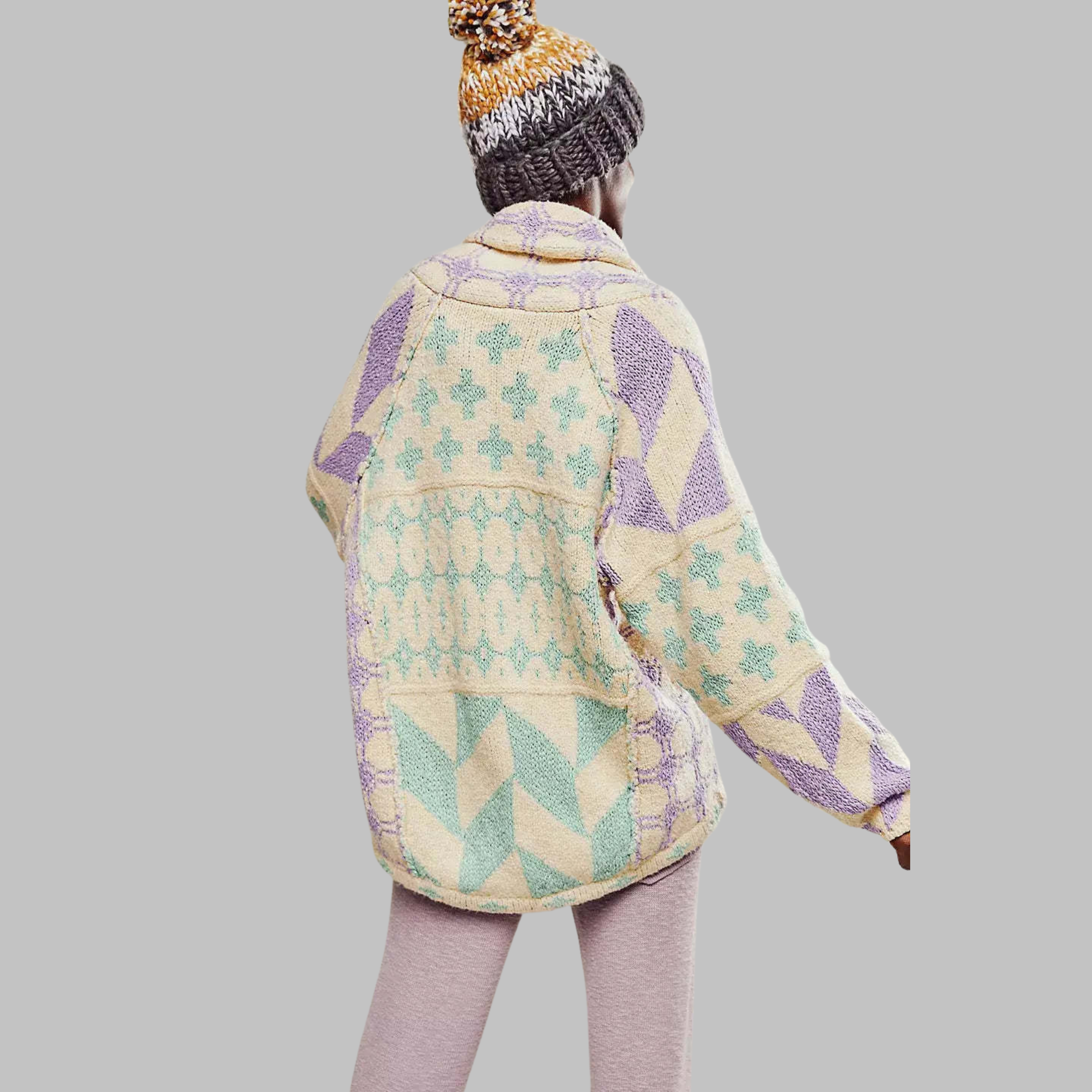Alessandra – Kardigan vintage oversize z kołnierzykiem i guzikami