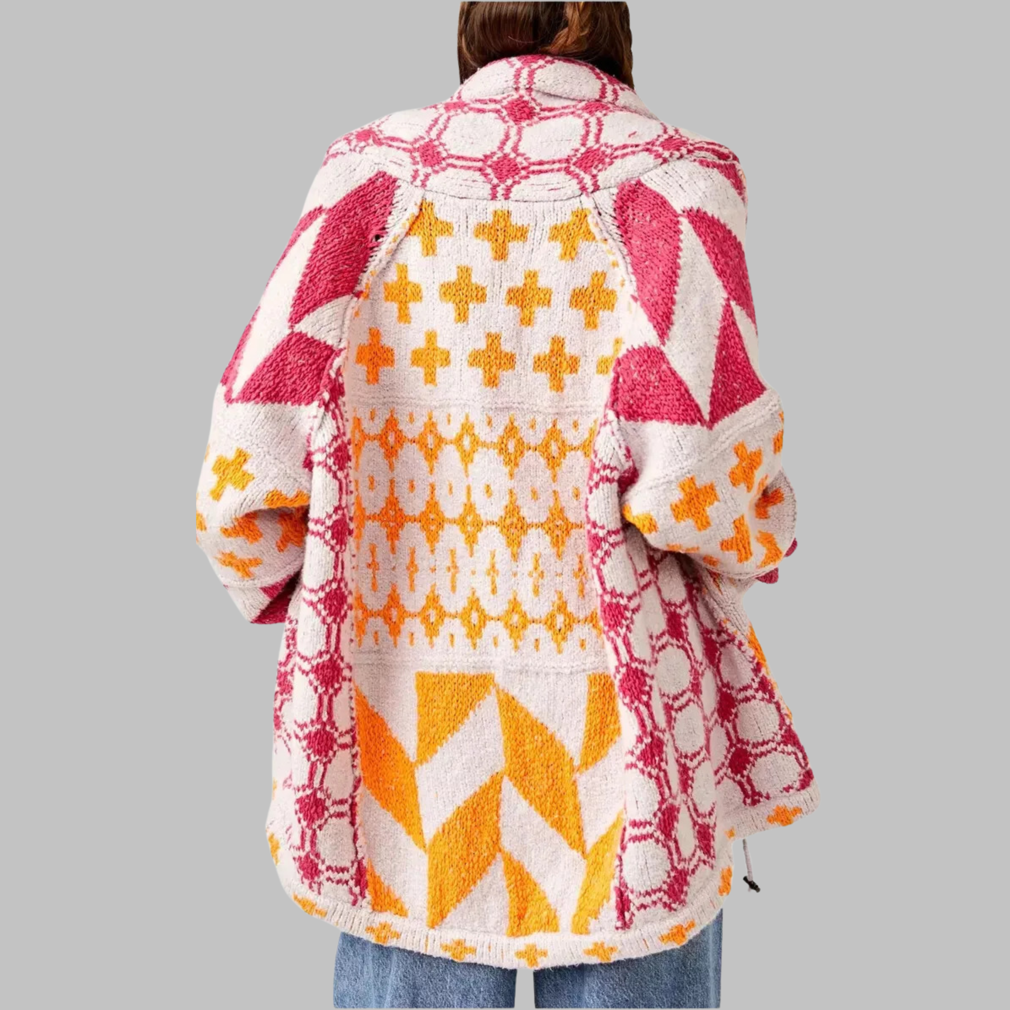 Alessandra – Kardigan vintage oversize z kołnierzykiem i guzikami