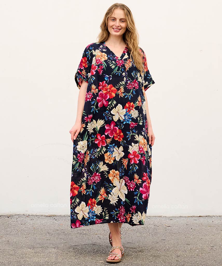 Rina - Sukienka typu kaftan z kieszeniami do noszenia na co dzień