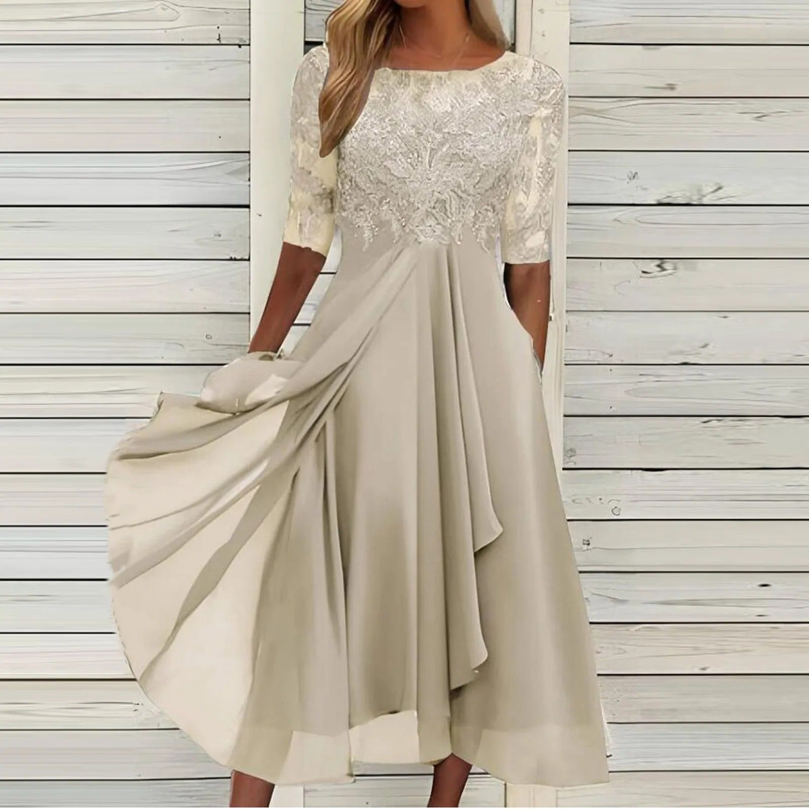 Angelique – Elegancka Sukienka z Delikatną Koronką