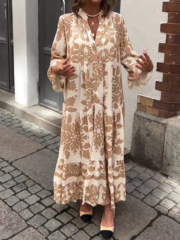 Atrakcyjna sukienka maxi z dekoltem w serek i rękawami 3/4